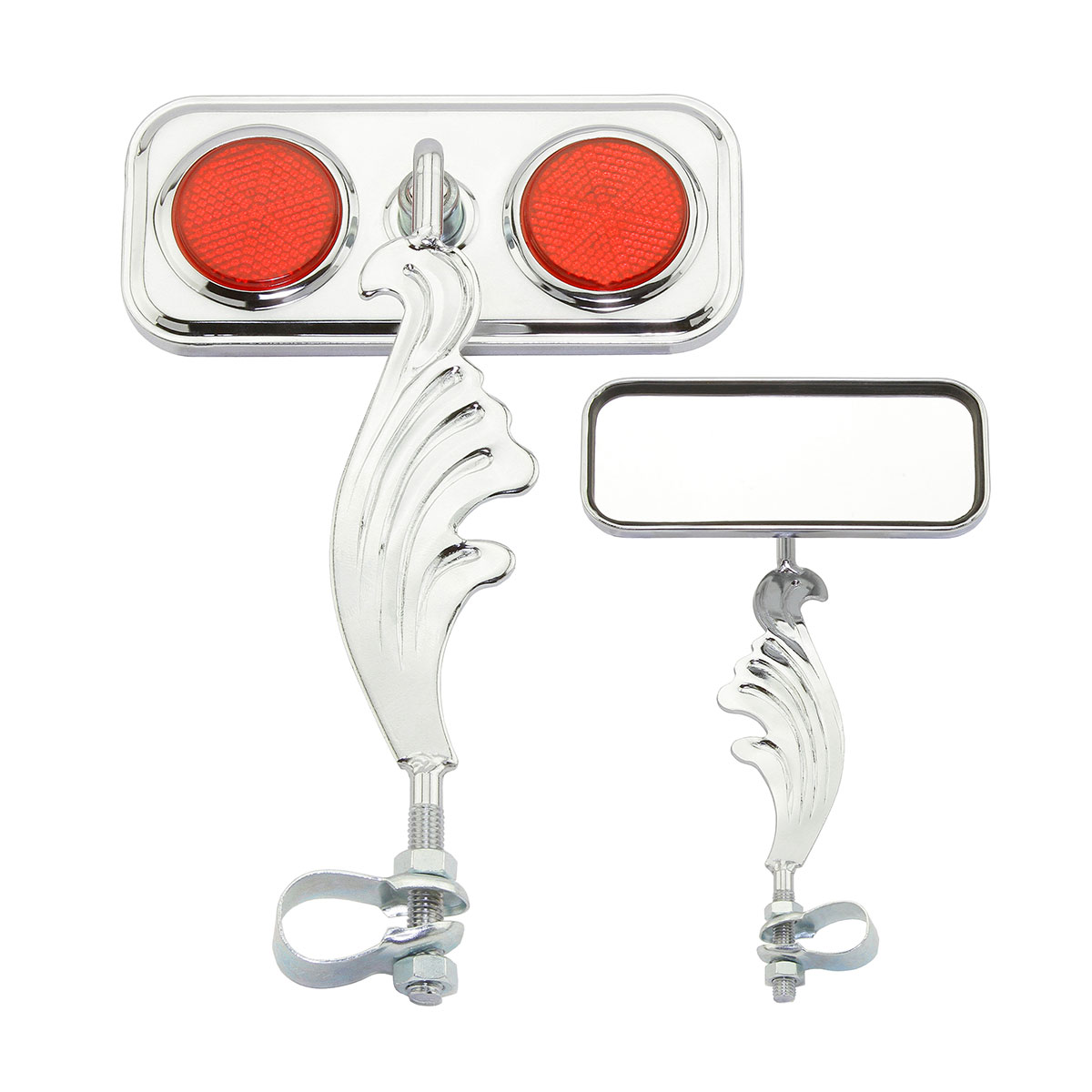 Rectangle Wing Mirror Chrome Left Red Reflectors.
