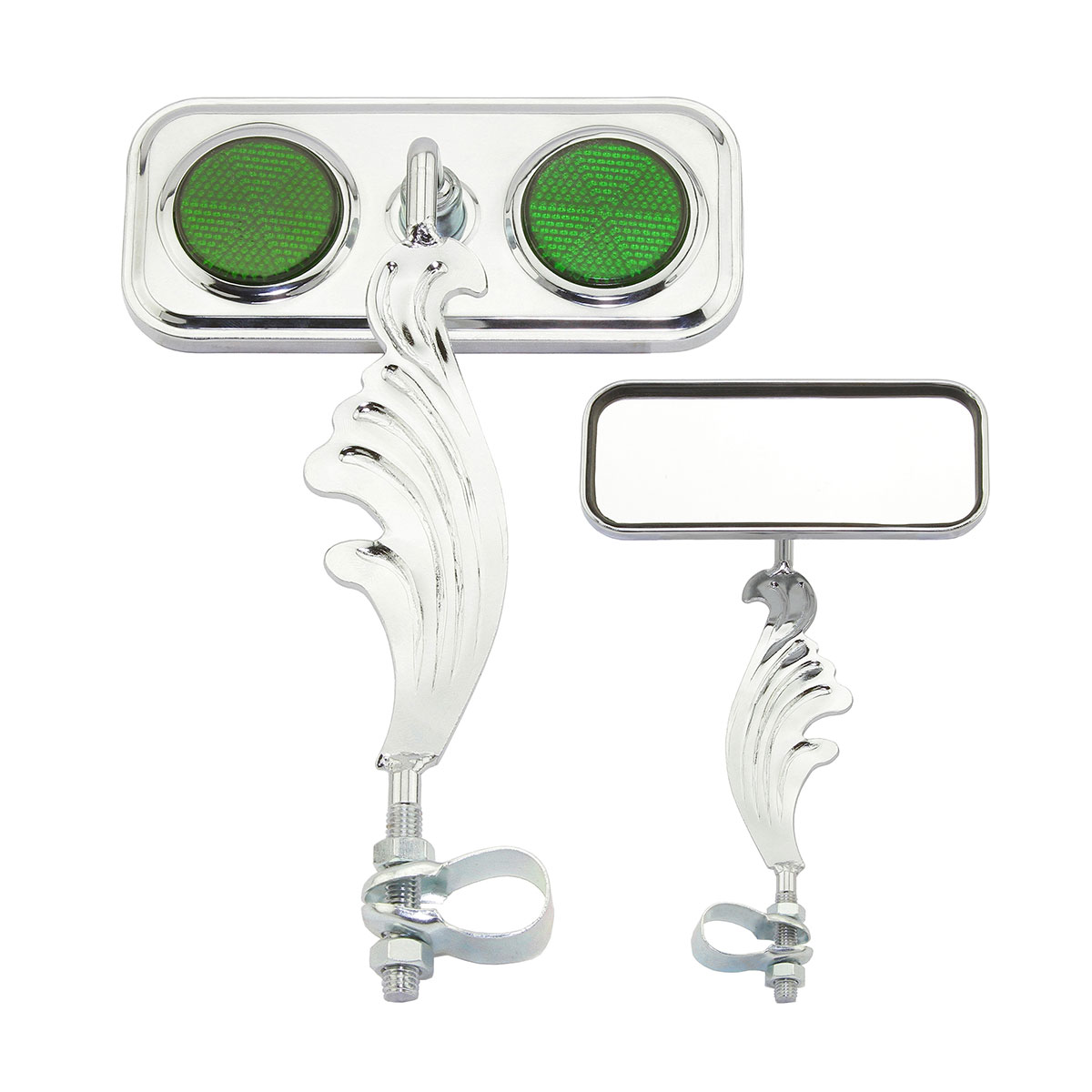 Rectangle Wing Mirror Chrome Right Green Reflectors.