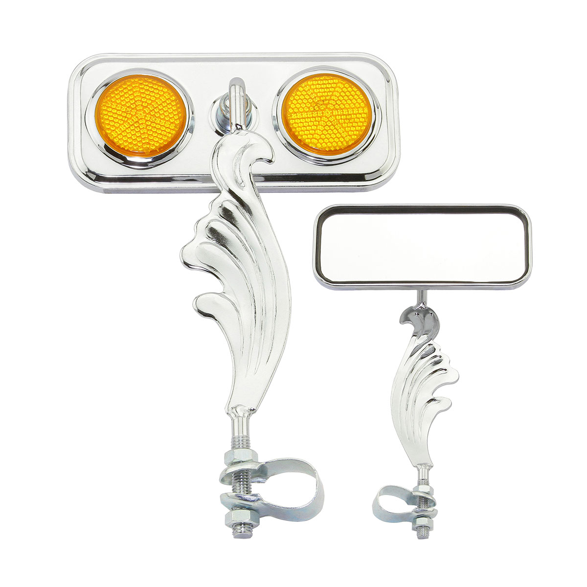 Rectangle Wing Mirror Chrome Right Amber Reflectors.