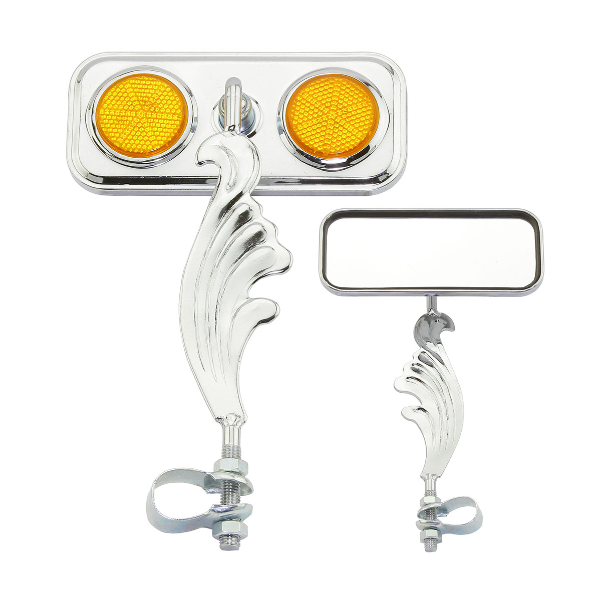 Rectangle Wing Mirror Chrome Left Amber Reflectors.