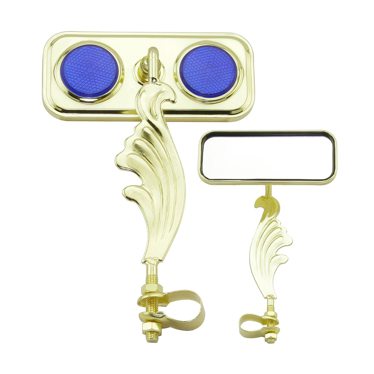 Rectangle Wing Mirror Gold Right Blue Reflectors.