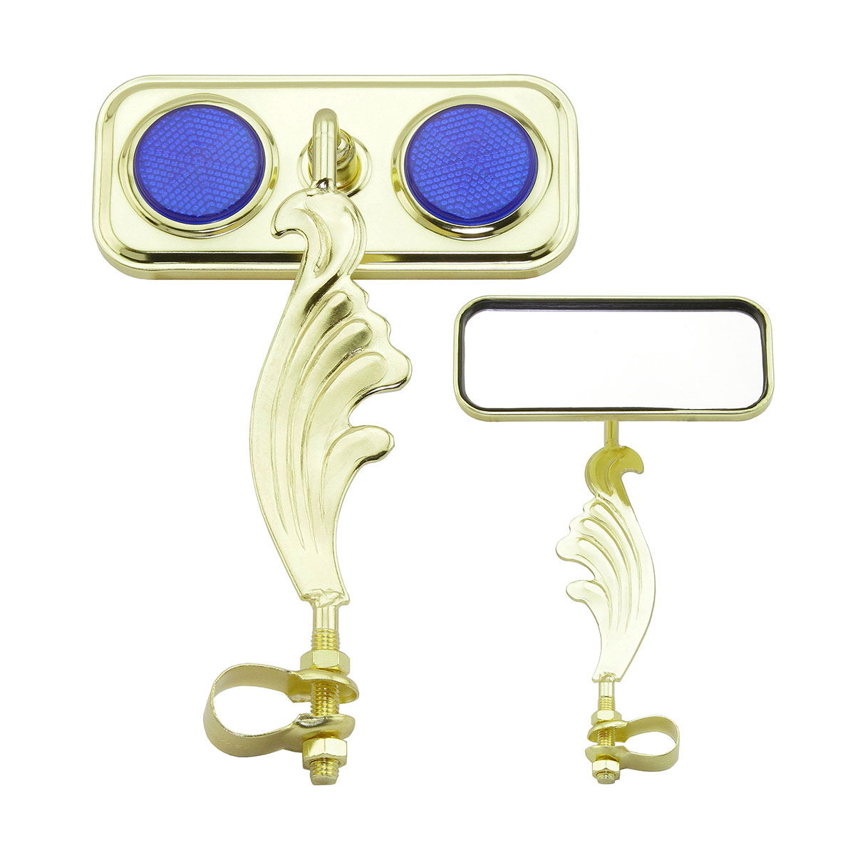 Rectangle Wing Mirror Gold Left Blue Reflectors.