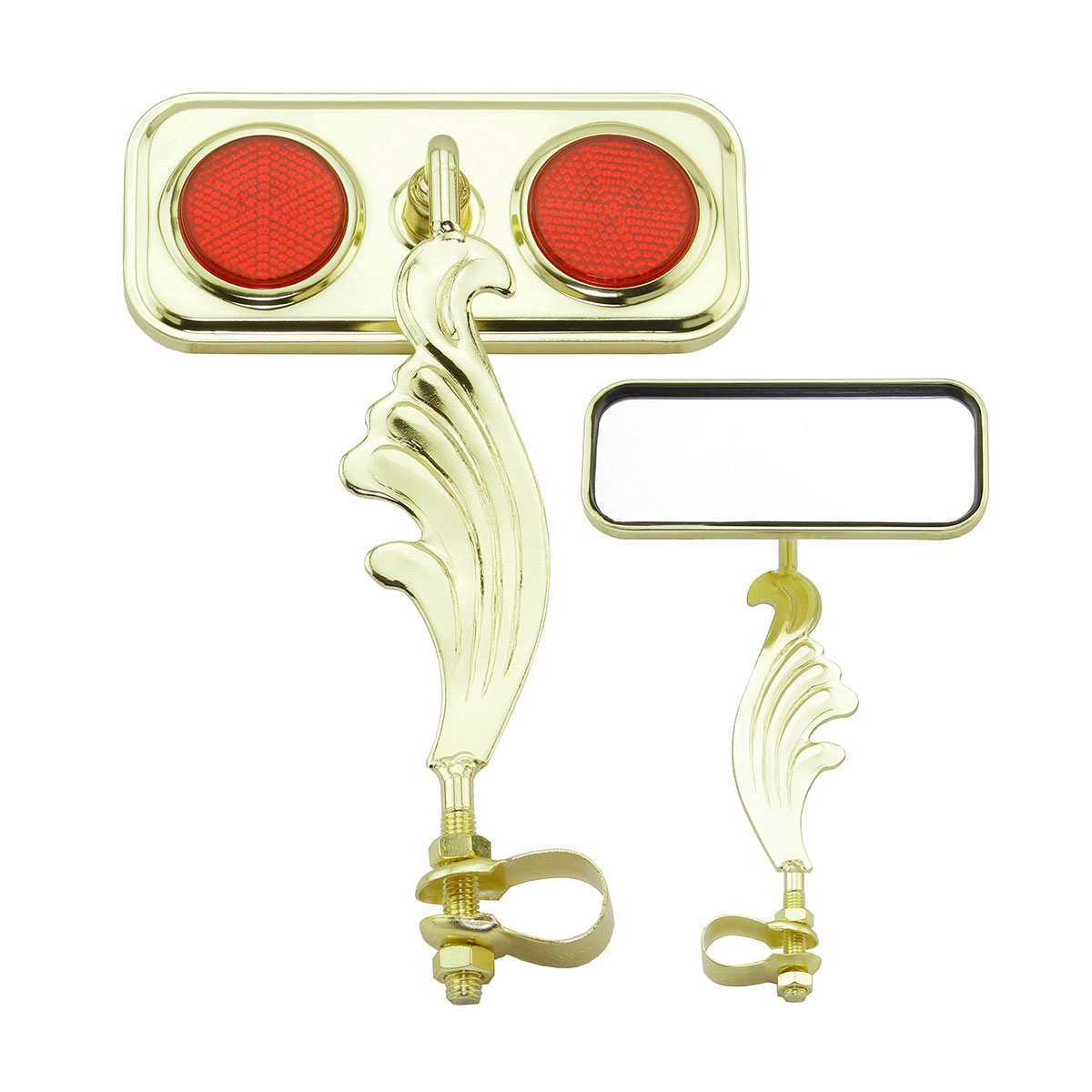 Rectangle Wing Mirror Gold Right Red Reflectors.