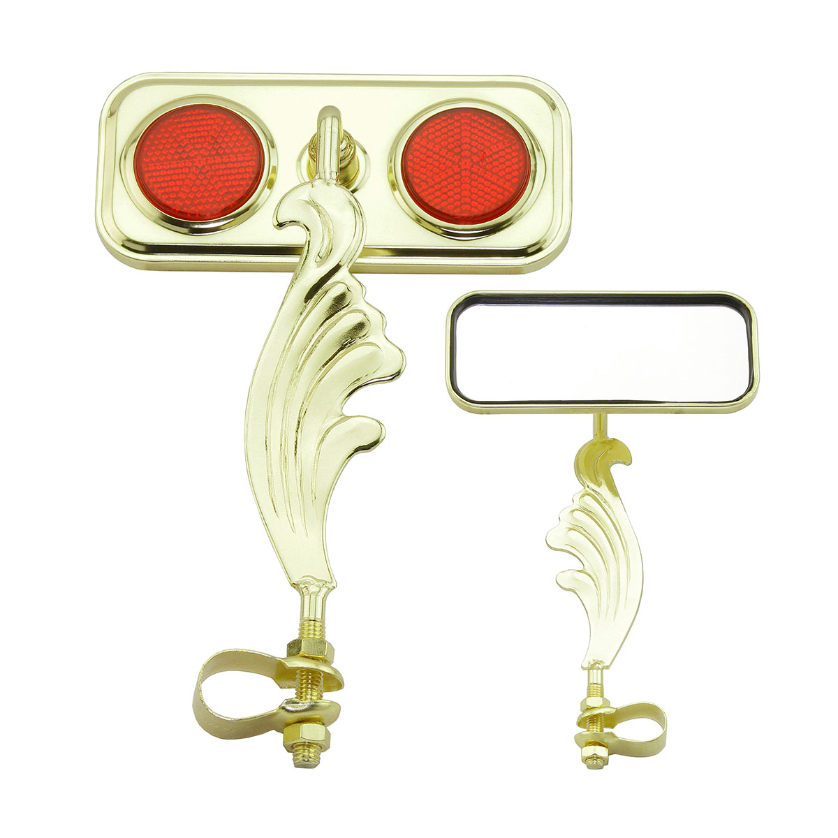 Rectangle Wing Mirror Gold Left Red Reflectors.