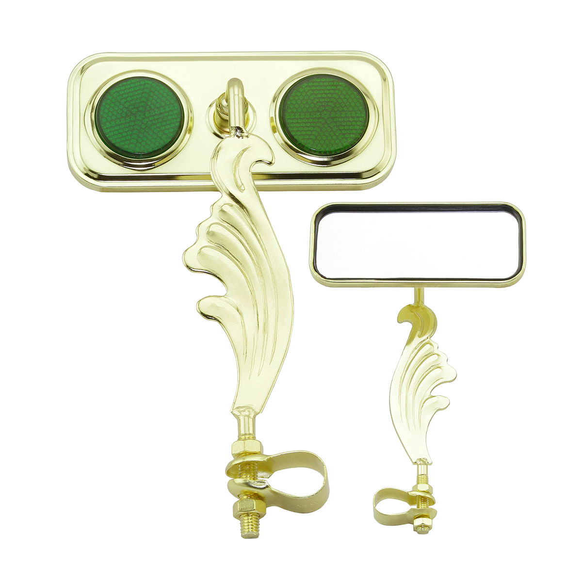 Rectangle Wing Mirror Gold Right Green Reflectors.