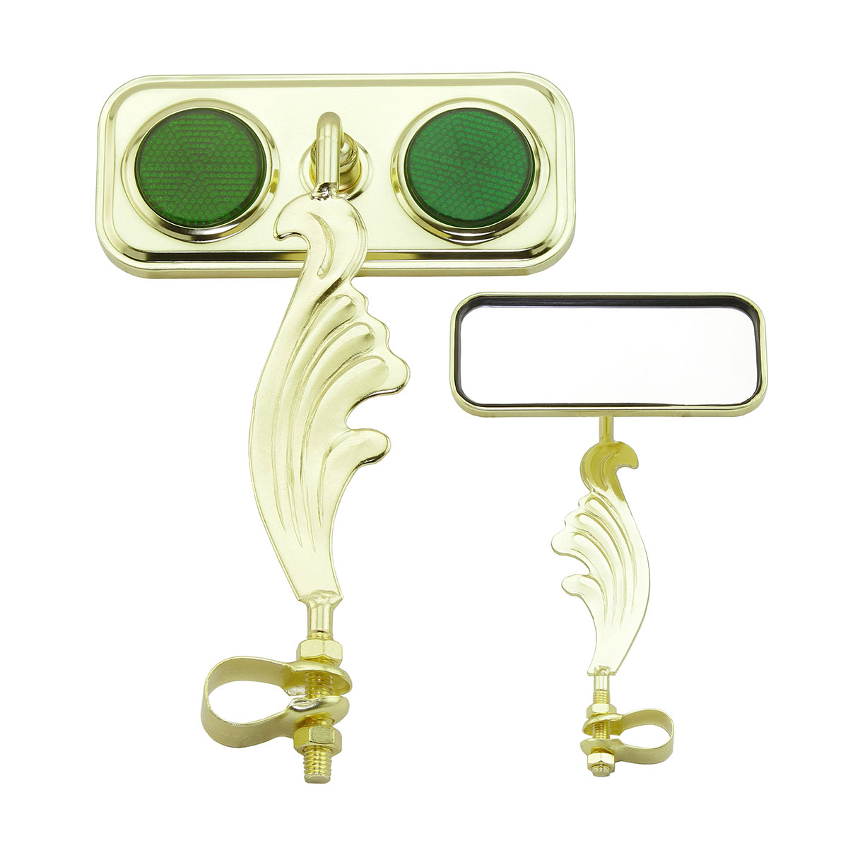 Rectangle Wing Mirror Gold Left Green Reflectors.