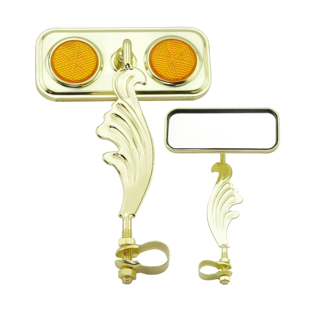 Rectangle Wing Mirror Gold Right Amber Reflectors.