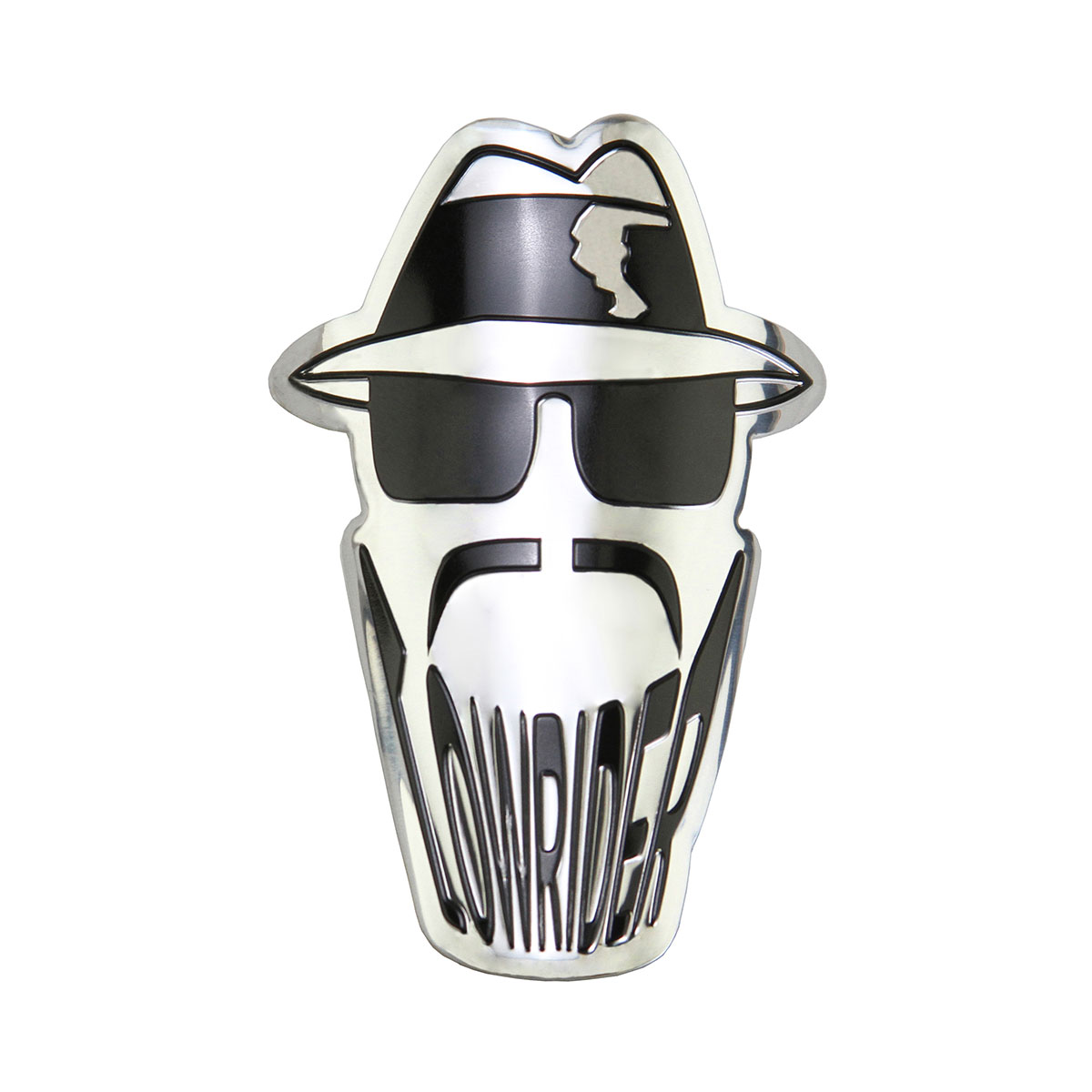 Lowrider Round Silhouette Head Name Plate Chrome/Black.