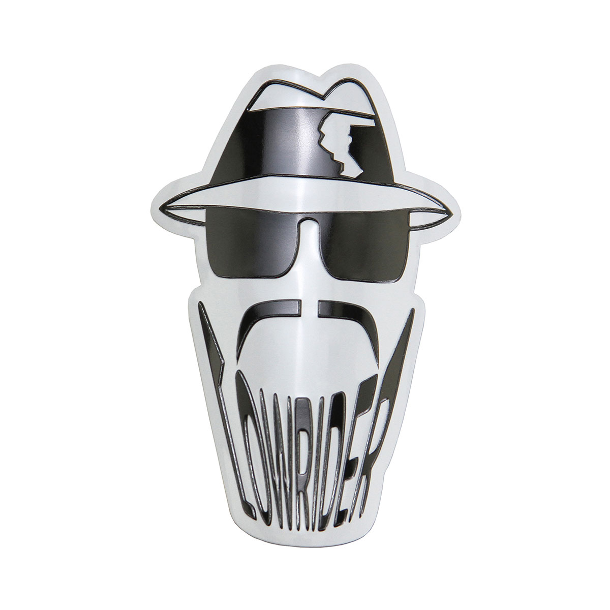 Lowrider Round Silhouette Head Name Plate White/Black.