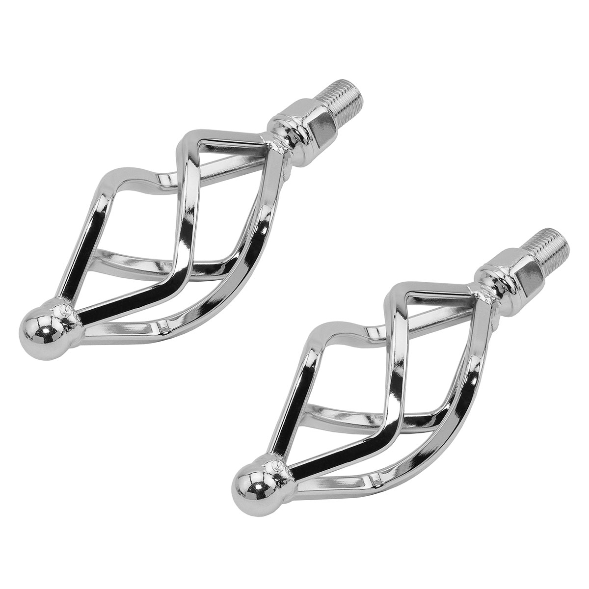 Lowrider Twisted Pedals W/Cage Oval O-580 1/2 Inch Chrome.