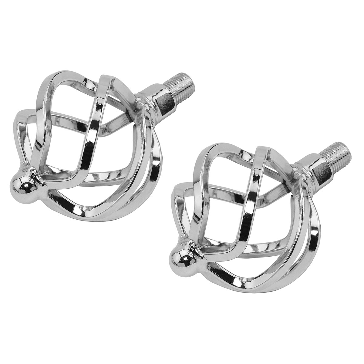 Lowrider Twisted Pedals W/Cage Ball B-592 1/2 Inch Chrome.