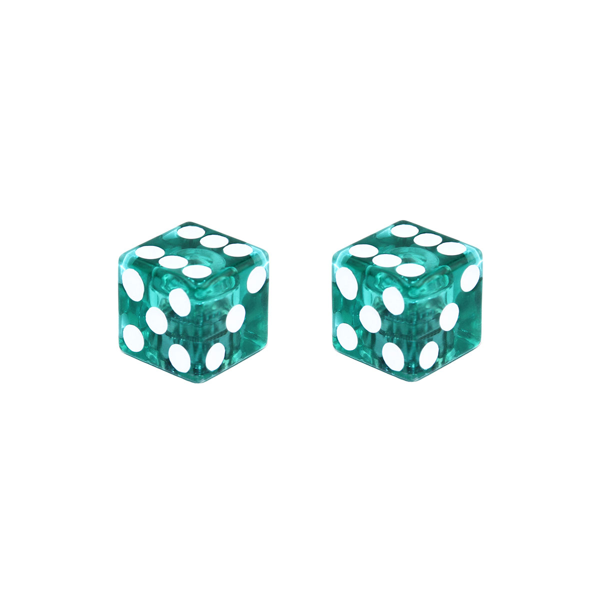 Mini Dice Valve Caps Clear Green Schrader Valve.