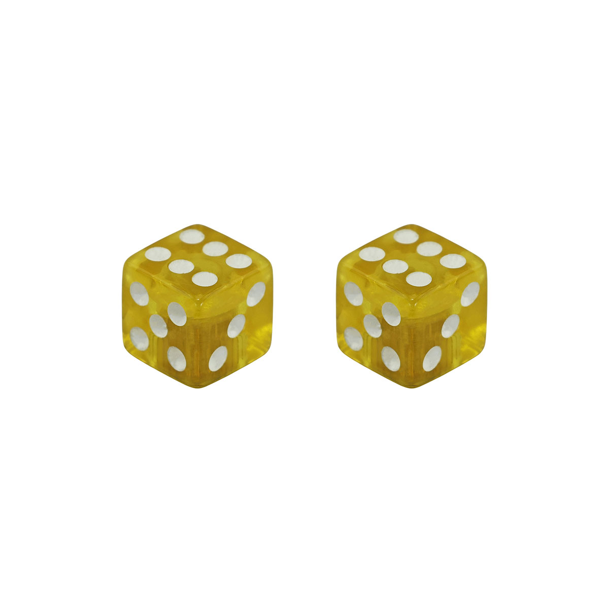 Mini Dice Valve Caps Clear Yellow Schrader Valve.