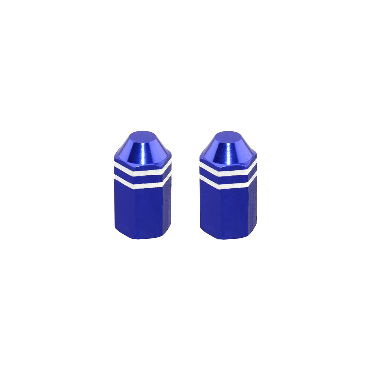 Hex Finned Valve Caps Blue Schrader Valve.