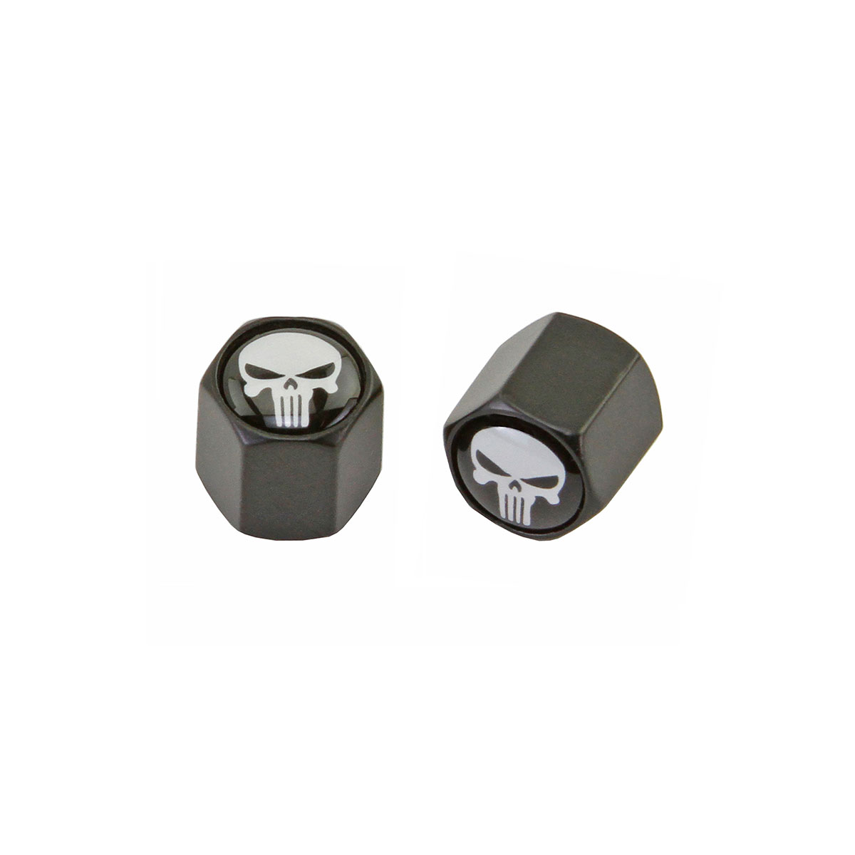 Block Shape Skull Valve Caps Black/White Schrader Valve.