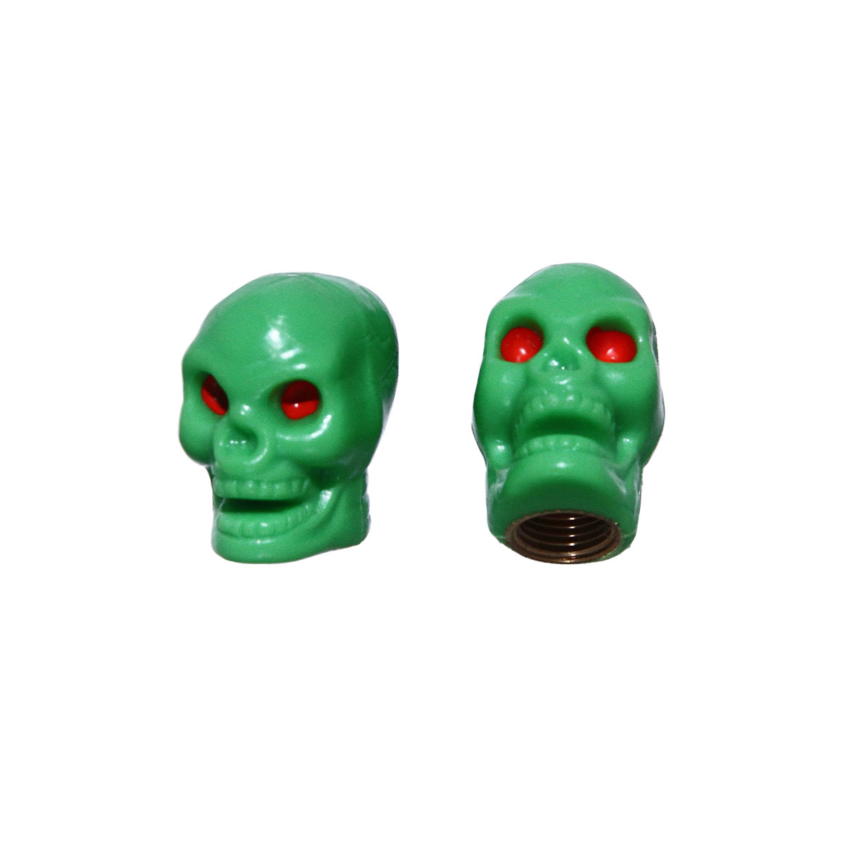 Valve Caps Skull Green Schrader Valve.