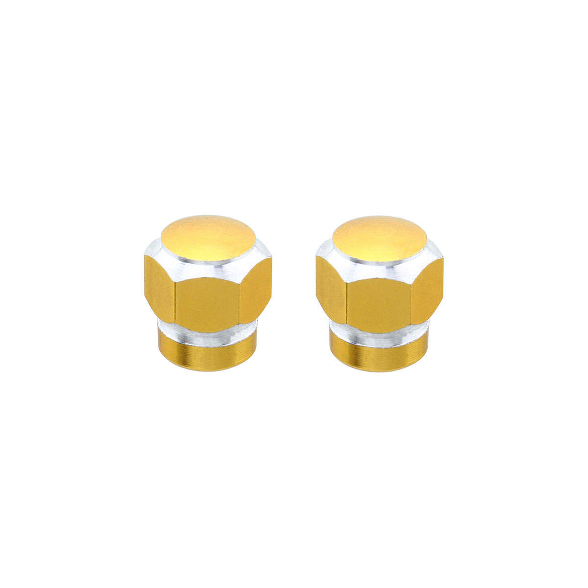 Hex Tow-Tone Valve Caps Gold Schrader Valve.