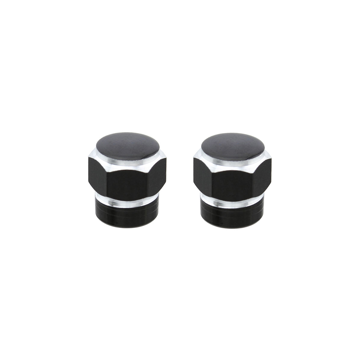 Hex Tow-Tone Valve Caps Black Schrader Valve.
