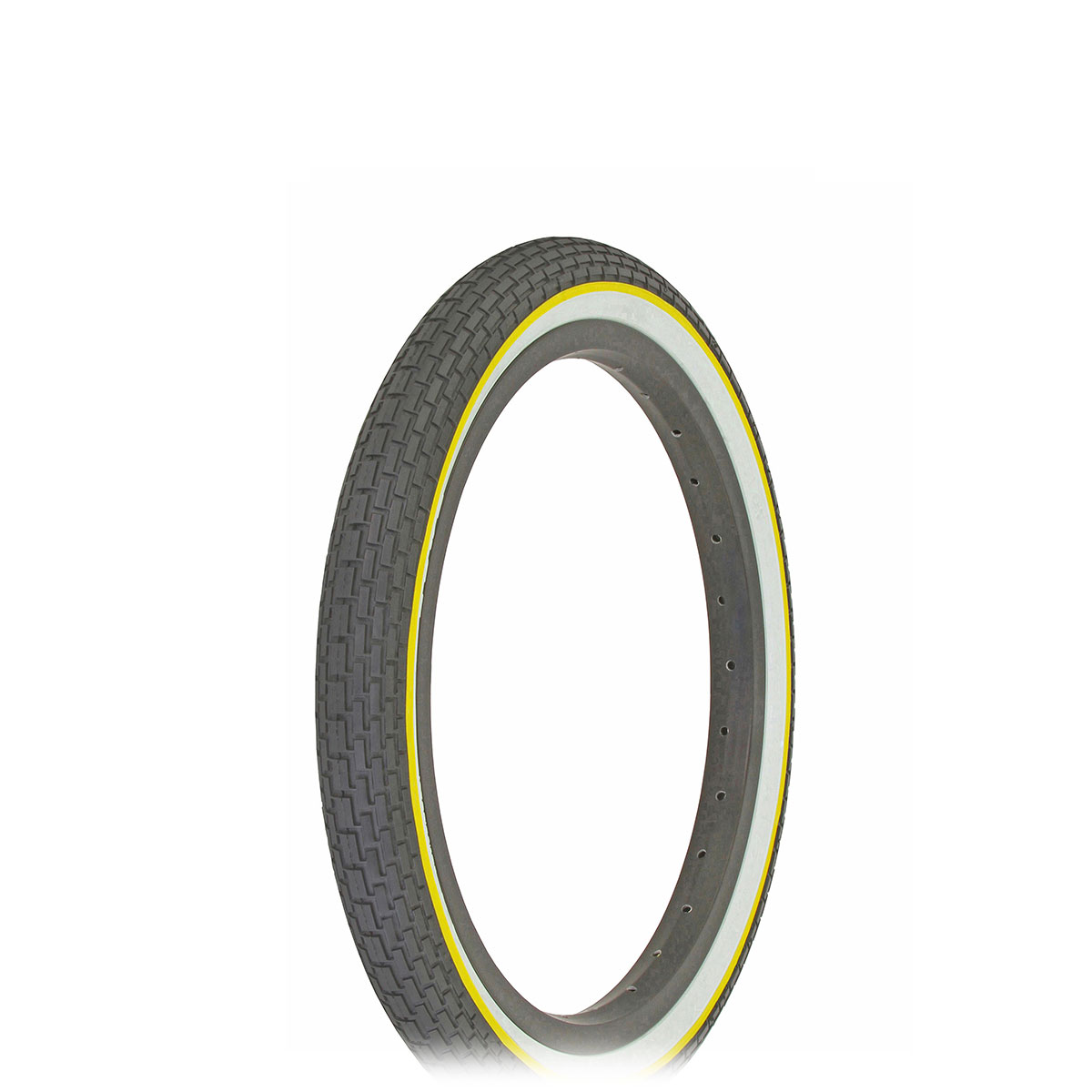 Tire 16 x 1.75 Black/White Side Wall Yellow Line HF-120A.