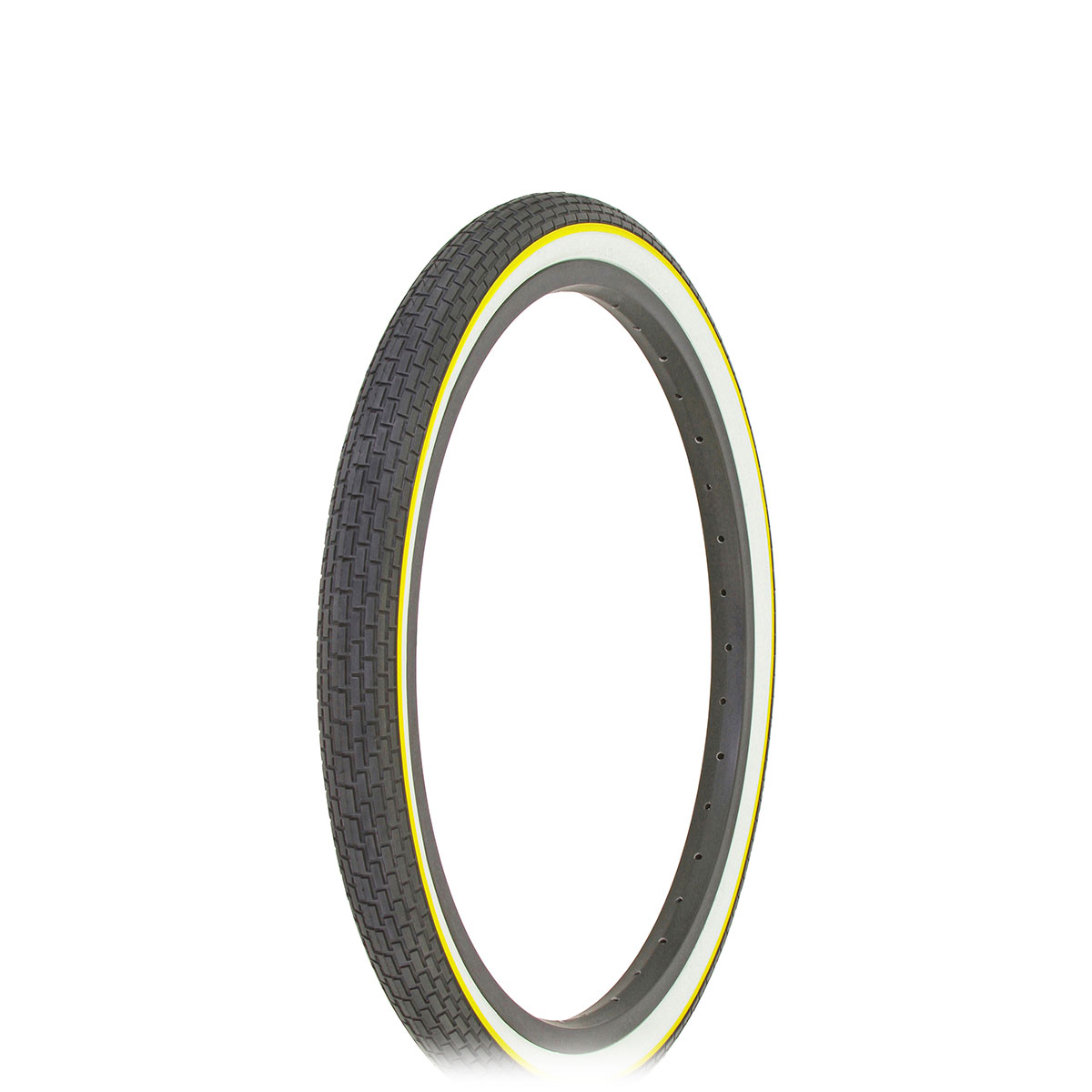 Tire 20 x 1.75 Black/White Side Wall Yellow Line HF-120A.