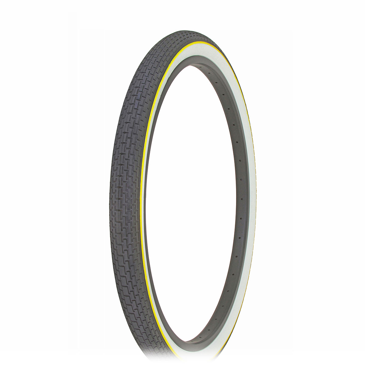 Tire 26 x 2.125 Black/White Side Wall Yellow Line HF-120A.