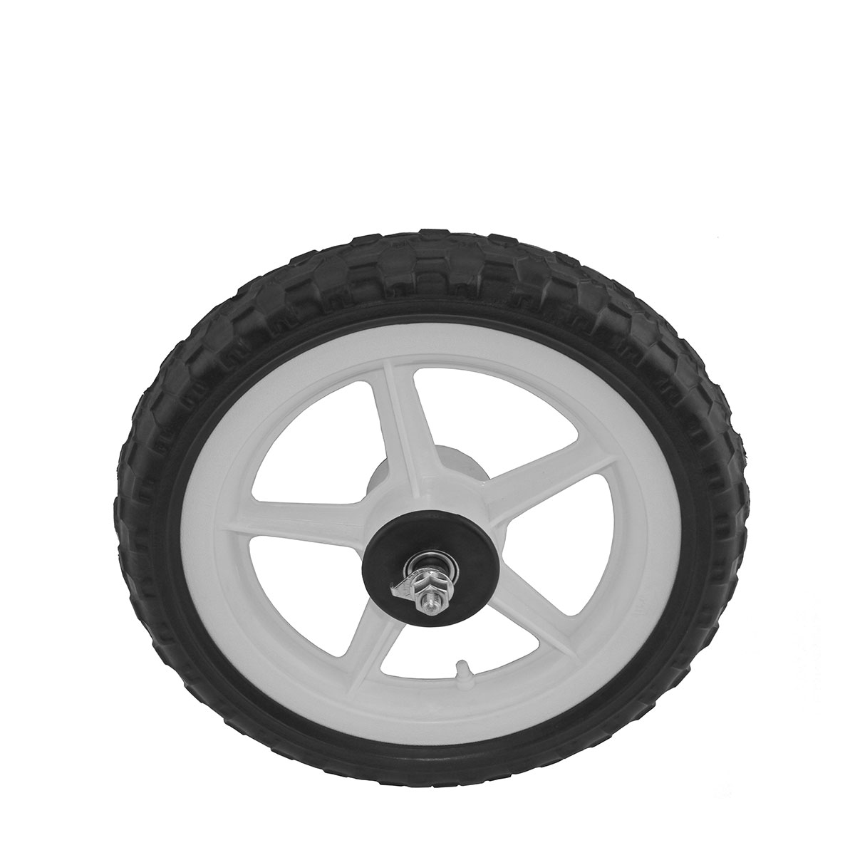 12 Inch x 32mm Plastic 5-Spoke Front Wheel&Tire 5/16 Axle Black/White.