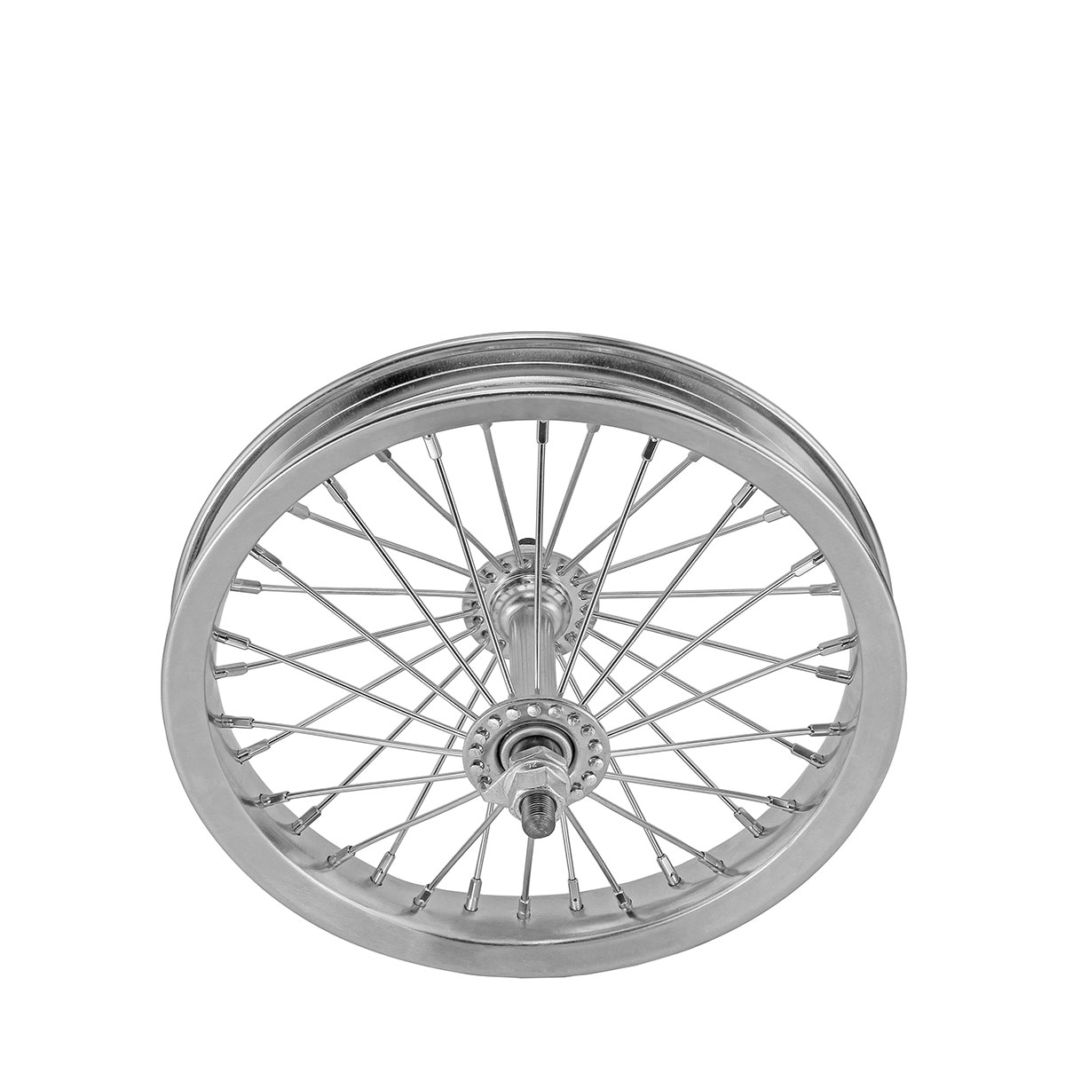 12 Inch x 32mm Steel Front Wheel 36 Spoke 14G Chrome 3/8 Axle Single Wall Chrome.