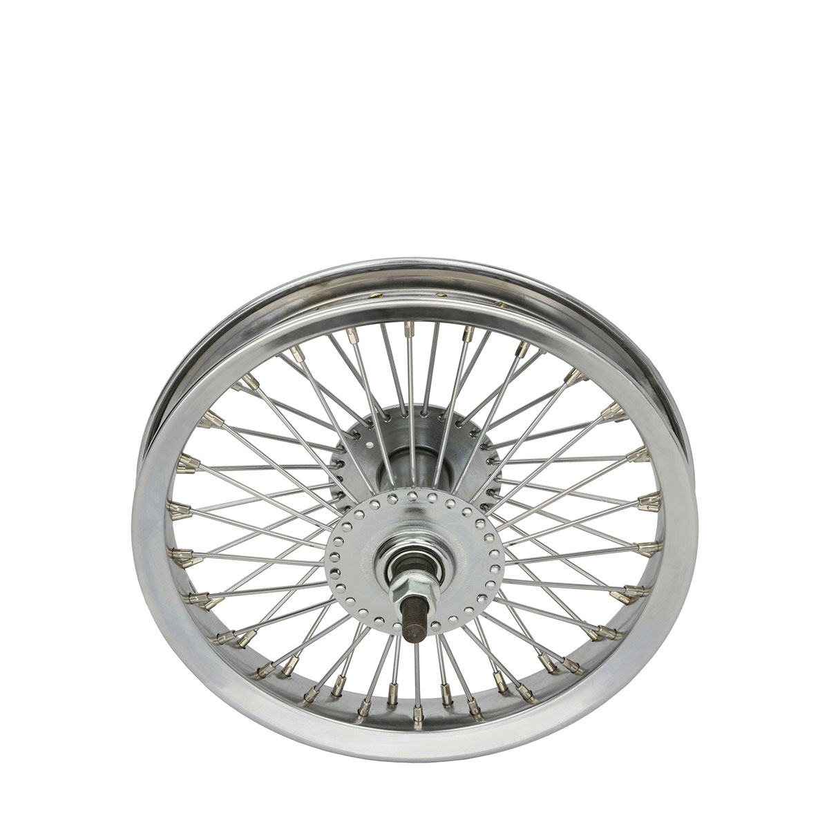 12 Inch x 32mm Steel Front Wheel 52 Spoke 14G Chrome 3/8 Axle Single Wall Chrome.