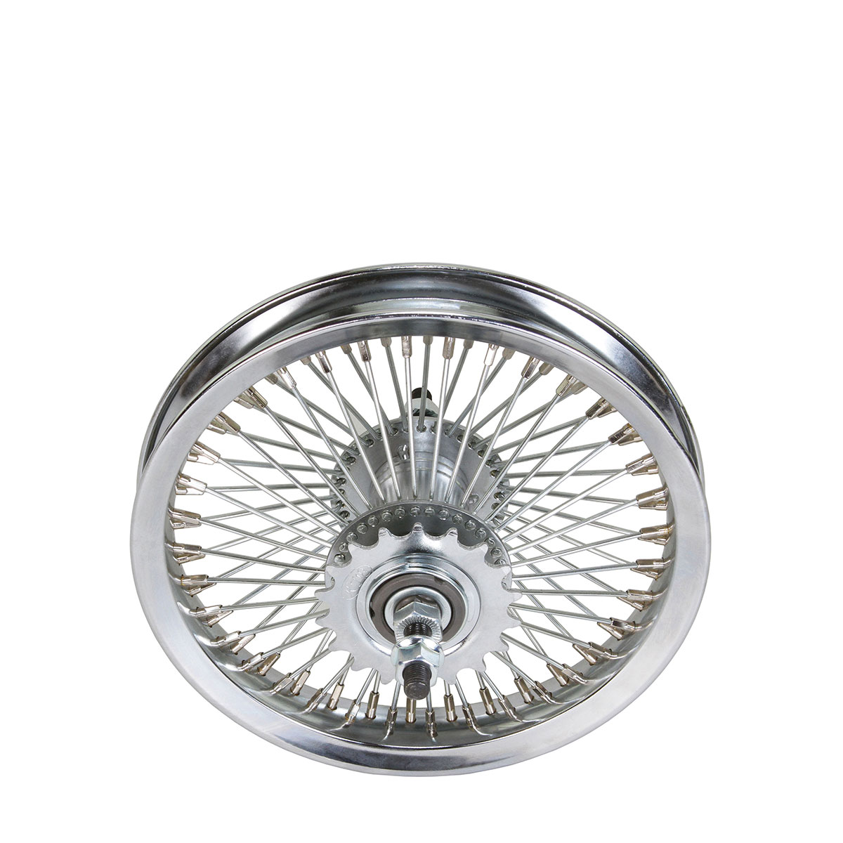 12 Inch x 32mm Steel Coaster Wheel 72 Spoke 14G Chrome 3/8 Axle Single Wall Chrome.
