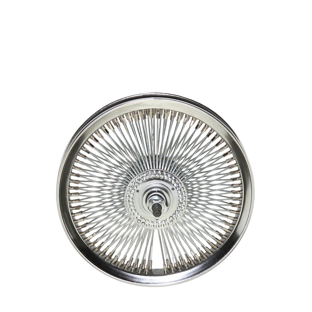 12 Inch x 32mm Steel Front Wheel 144 Spoke 14G Chrome 3/8 Axle Single Wall Chrome.