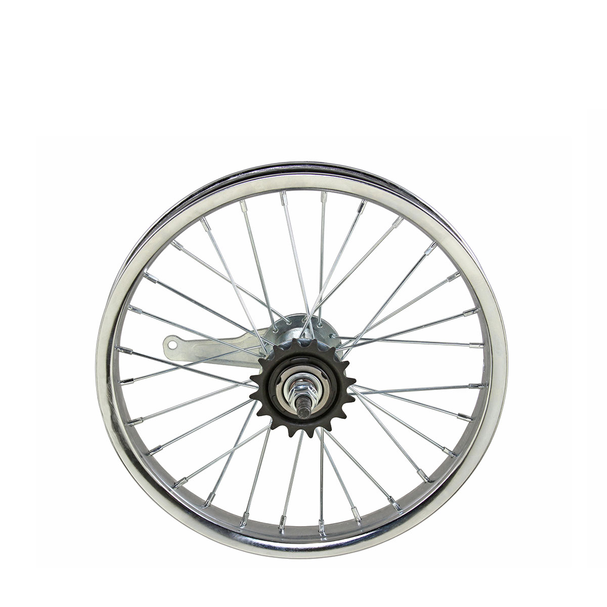 14 Inch X 32mm Steel Coaster Wheel 28 Spoke 14G Chrome 3/8 Axle Single Wall Chrome.