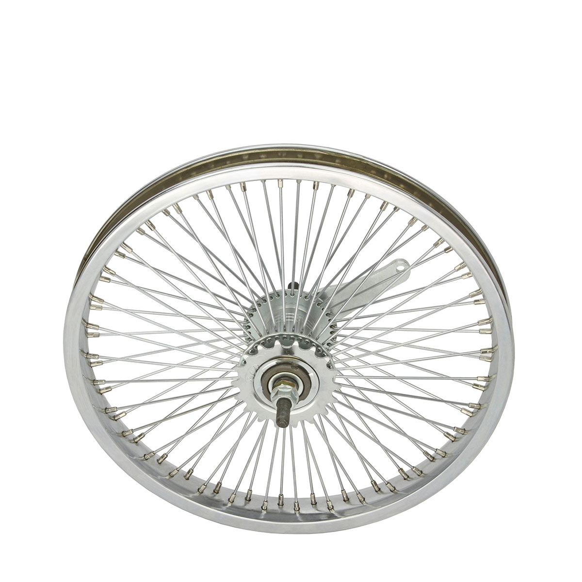 16 Inch X 32mm Steel Coaster Wheel 72 Spoke 14G Chrome 3/8 Axle Single Wall Chrome.