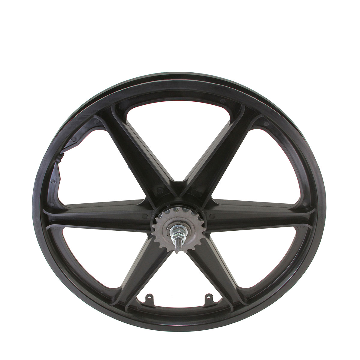20 Inch x 38mm MAG 6-Spoke Coaster wheel 3/8 Axle Black.
