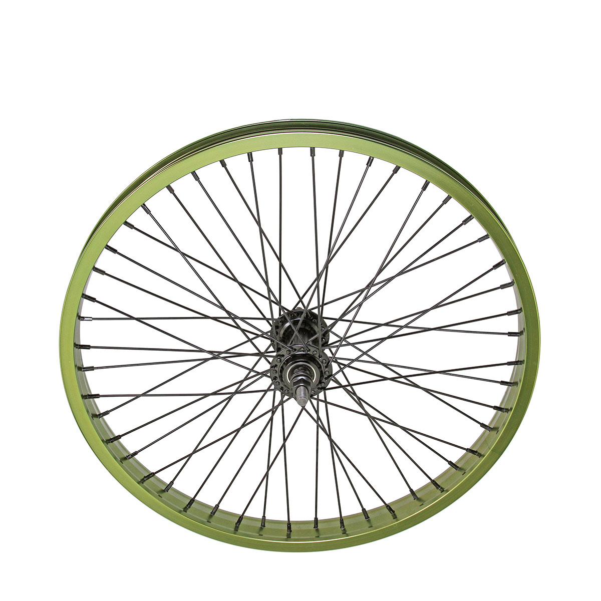 20 Inch x 34mm Alloy Front Wheel 48 Spoke 14GSS/Black 3/8 Axle Sealed Bearing Double Wall Green.