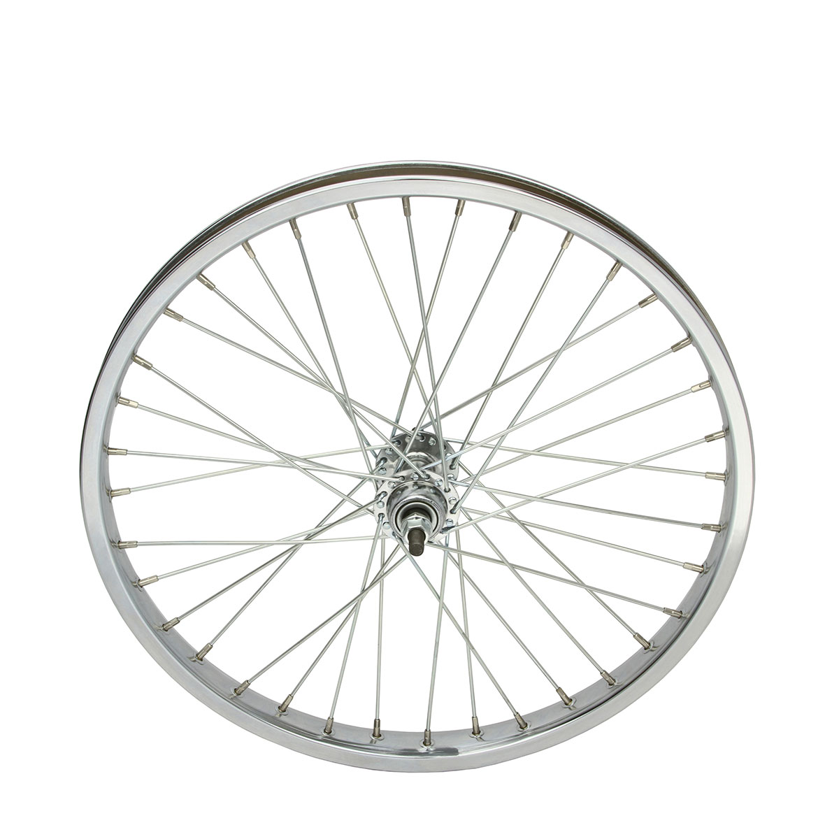 20 Inch x 32mm Steel Free Wheel 36 Spoke 12G Chrome 3/8 Axle Single Wall Chrome.