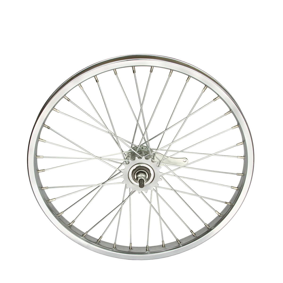 20 Inch x 32mm Steel Coaster Wheel 36 Spoke 12G Chrome 3/8 Axle Single Wall Chrome.
