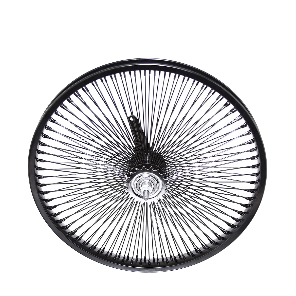 20 Inch x 32mm Steel Coaster Wheel 144 Spoke 14G Black 3/8 Axle Single Wall Black.