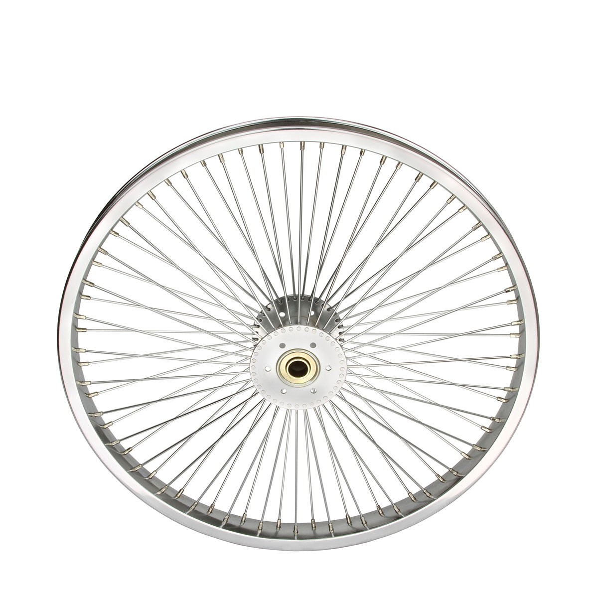 20 Inch x 32mm Hollow-Hub Steel Wheel 72 Spoke 14G Chrome Bearing 5/8idx1-3/8od Single Wall Chrome.