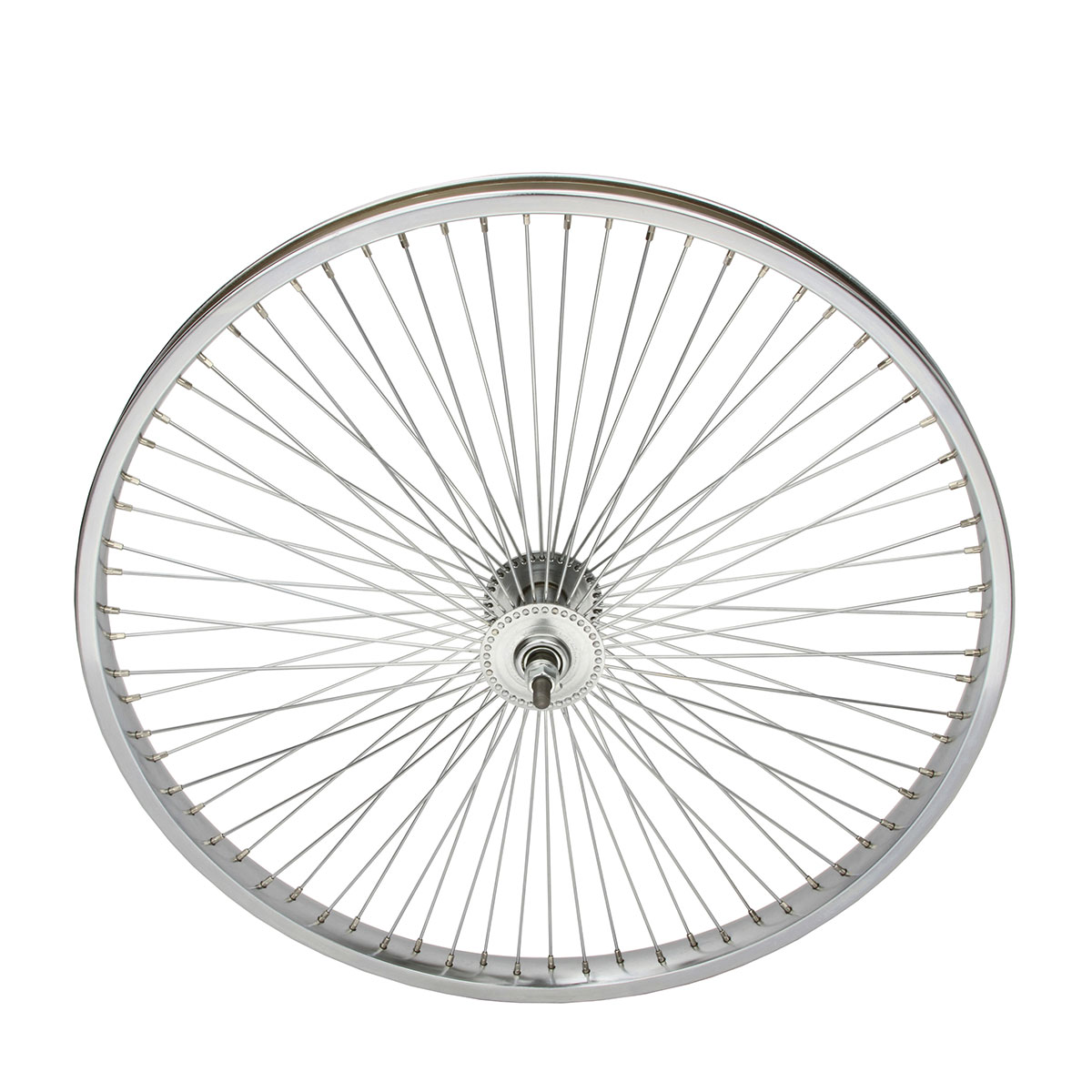 24 Inch x 32mm Steel Front Wheel 72 Spoke 14G Chrome 3/8 Axle Single Wall Chrome.