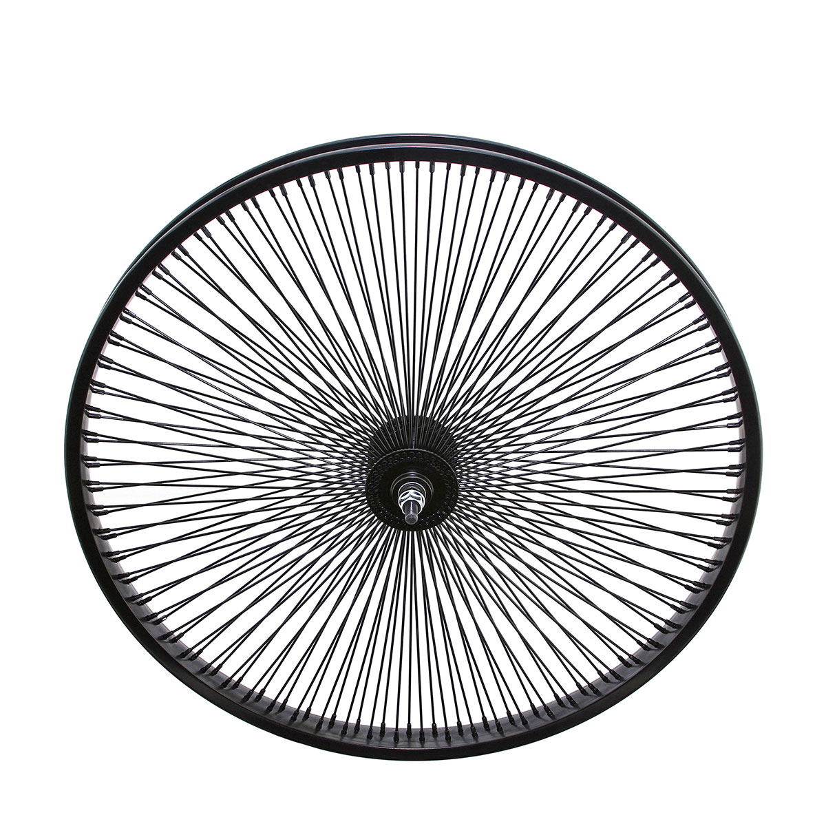 24 Inch x 32mm Steel Front Wheel 144 Spoke 14G Black 3/8 Axle Single Wall Black.