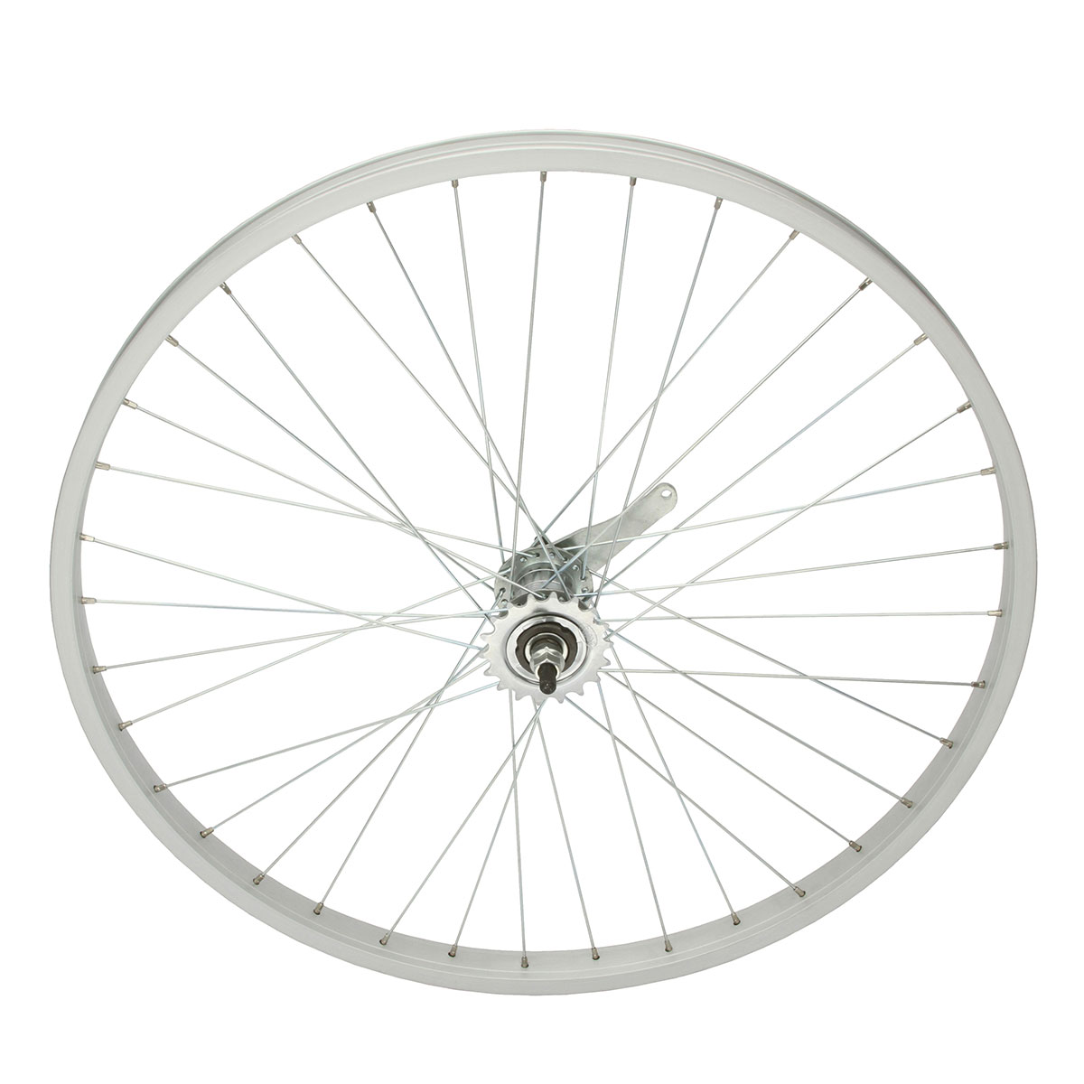 26 Inch x 32mm Alloy Coaster Wheel 36 Spoke 14G Chrome 3/8 Axle Single Wall Silver.