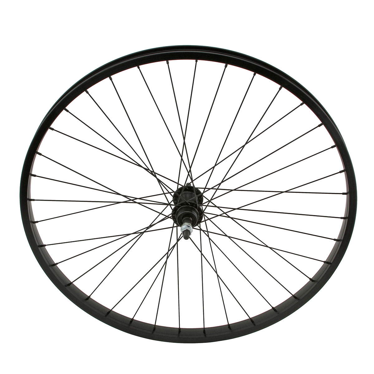 26 Inch x 32mm Alloy Free Wheel 36 Spoke 14G Black 3/8 Axle Single Wall Black.