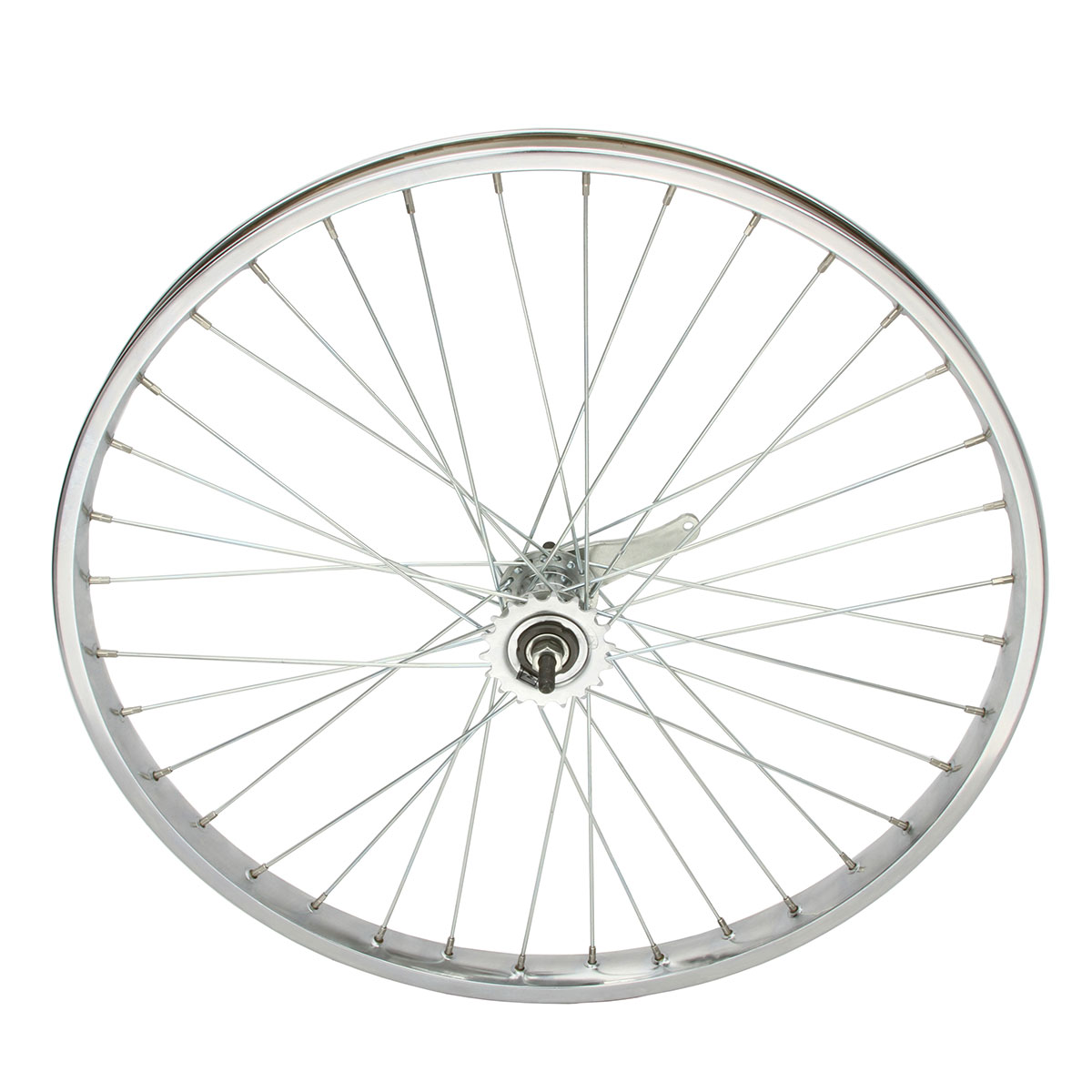 26 Inch x 38mm Steel Coaster Wheel 36 Spoke 12G Chrome 3/8 Axle Single Wall Chrome.