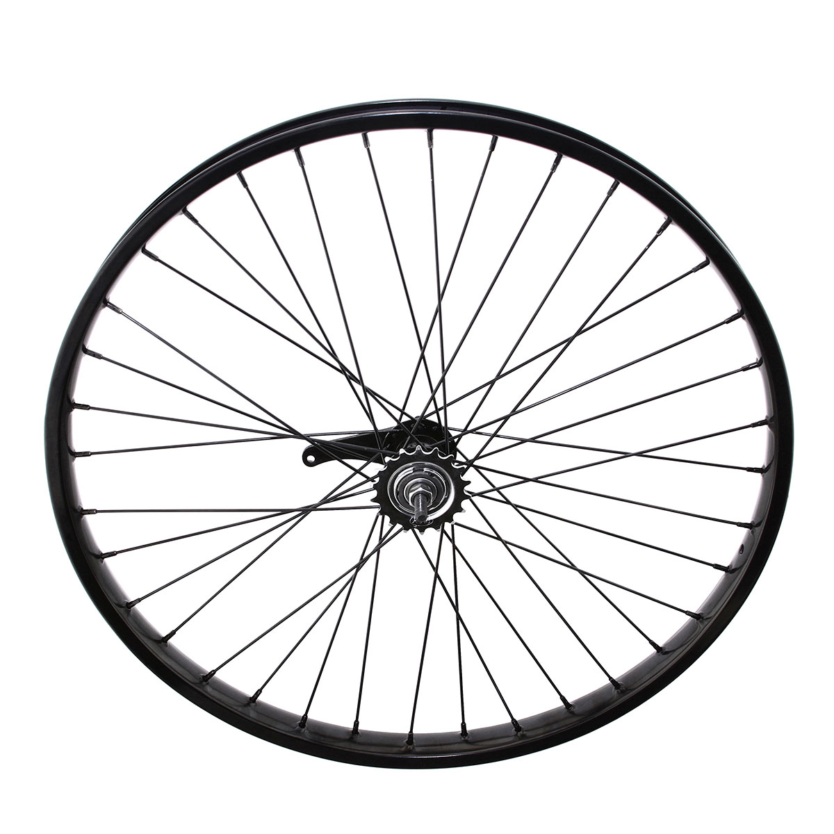 26 Inch x 38mm Steel Coaster Wheel 36 Spoke 12GBlack 3/8 Axle Single Wall Black.