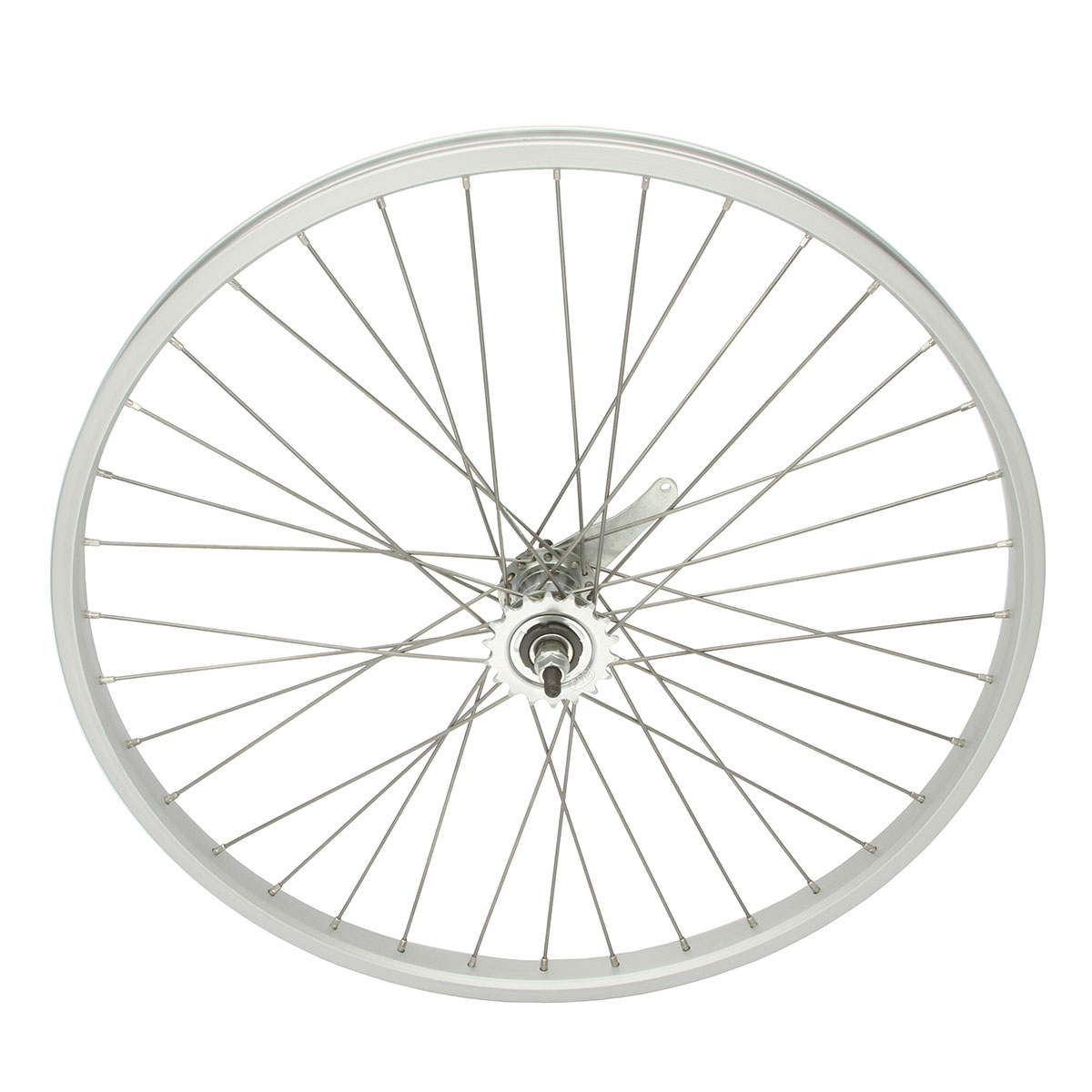 26 Inch x 32mm Alloy Coaster Wheel 36 Spoke 12G Black 3/8 Axle Double Wall Silver.