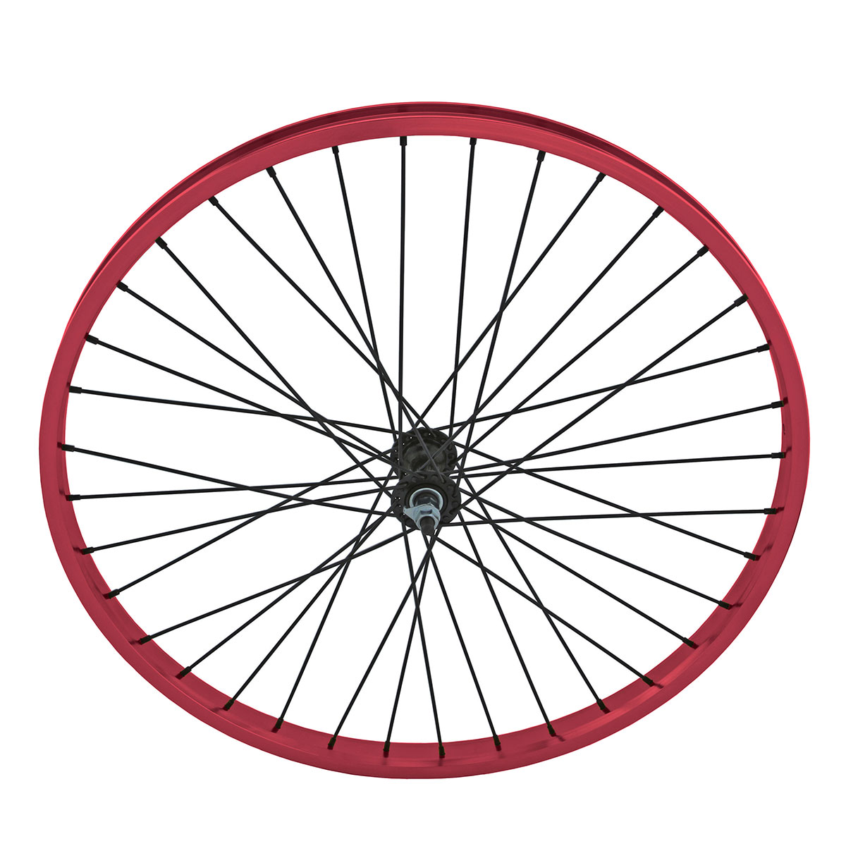 26 Inch x 32mm Alloy Front Wheel 36 Spoke 12G Black 3/8 Axle Double Wall Red.