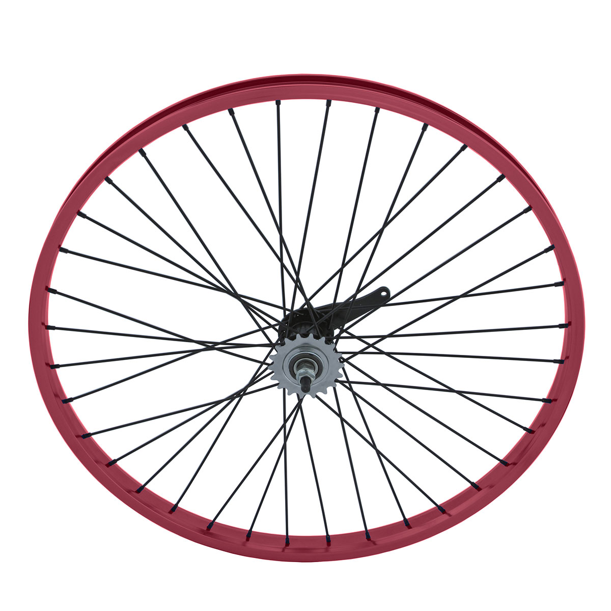 26 Inch x 32mm Alloy Coaster Wheel 36 Spoke 12G Black 3/8 Axle Double Wall Red.