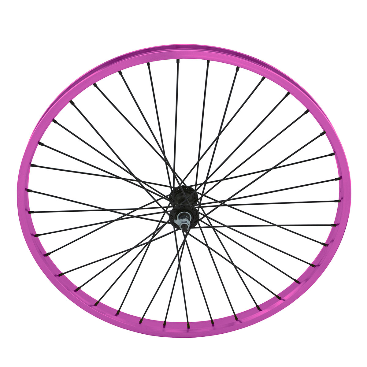 26 Inch x 32mm Alloy Front Wheel 36 Spoke 12G Black 3/8 Axle Single Wall Purple.