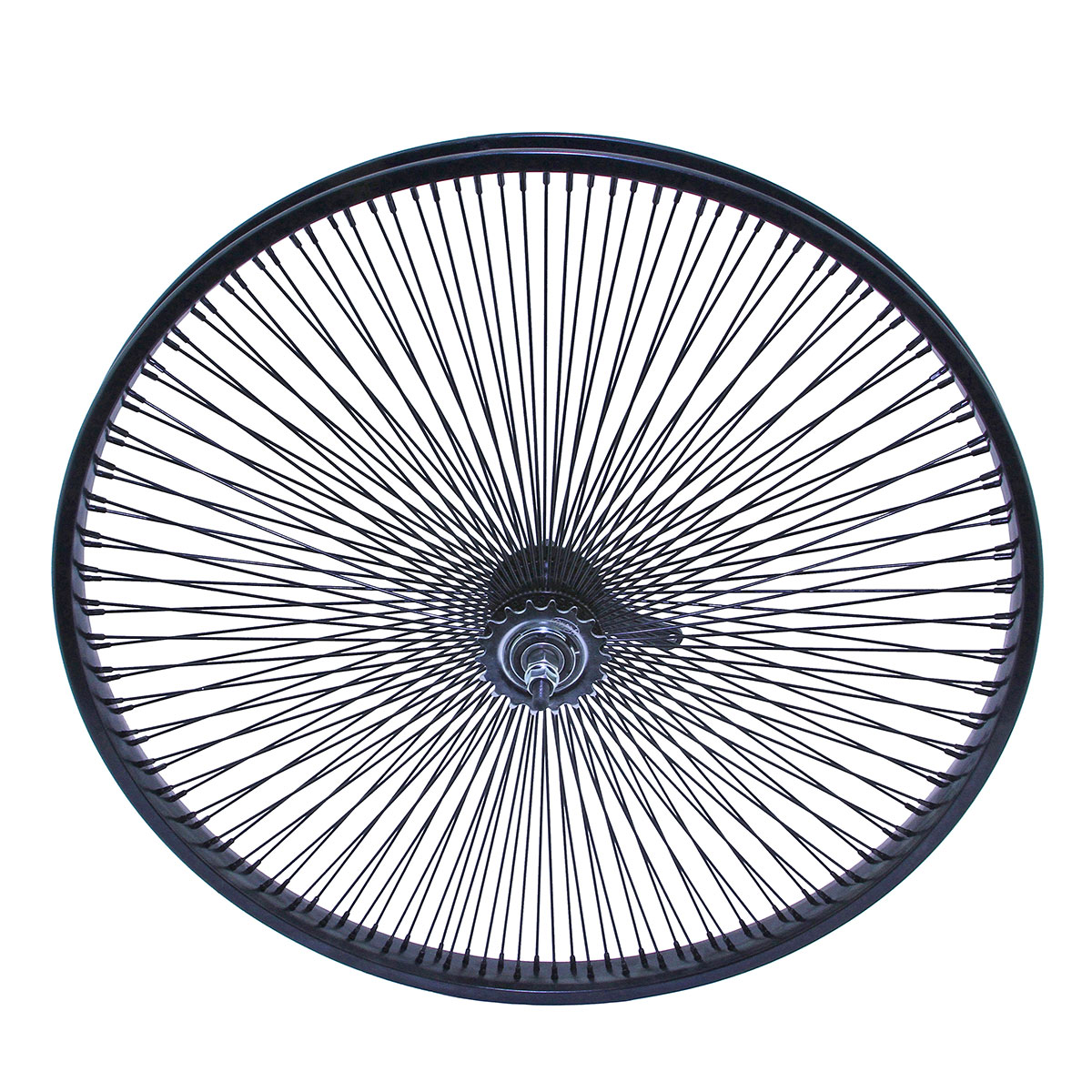 26 Inch x 32mm Steel Coaster Wheel 144 Spoke 14G Black 3/8 Axle Single Wall Black.