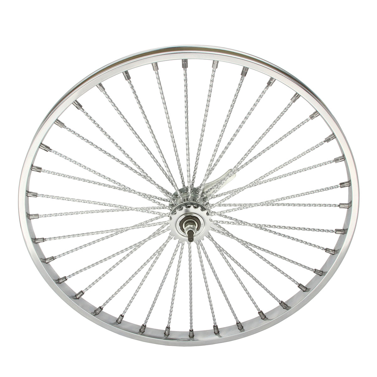 26 Inch x 32mm Steel Coaster Twisted 36 Spoke 8G Chrome 3/8 Axle Single Wall Chrome.